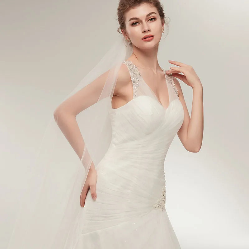 Roycebridal Beach Wedding Dresses Vestido Noiva Simple White Tulle V-neck Bridal Gown robe de mariage vestido de noiva sereia