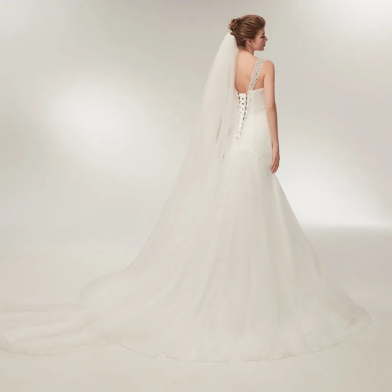 Roycebridal Beach Wedding Dresses Vestido Noiva Simple White Tulle V-neck Bridal Gown robe de mariage vestido de noiva sereia