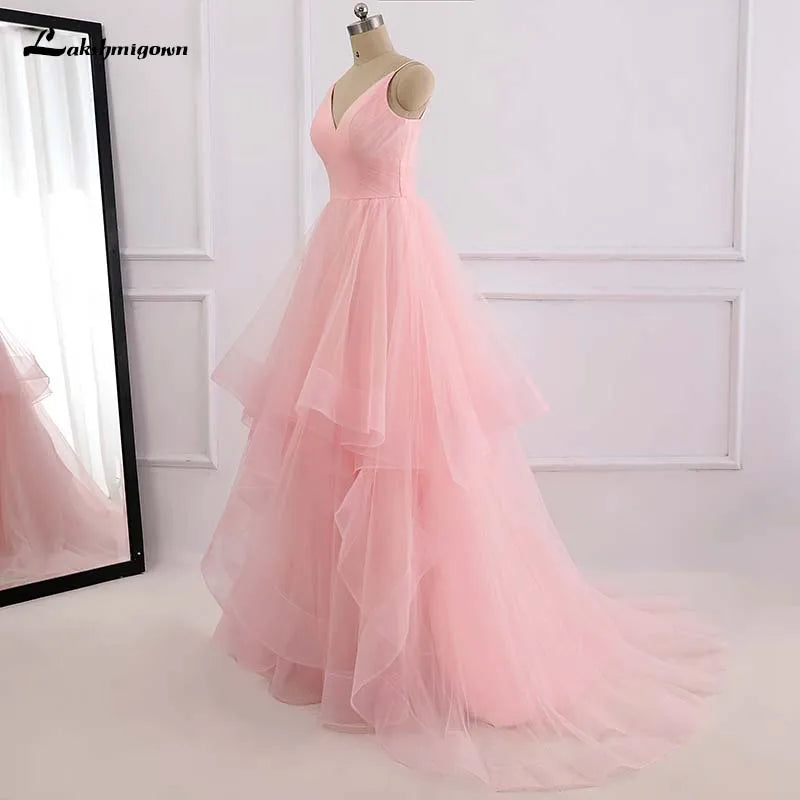 Roycebridal Romantic Pink Beach Wedding Dress boho Bridal Dresses Straps Tulle Zipper Back with 30cm tail Vestido De Noiva