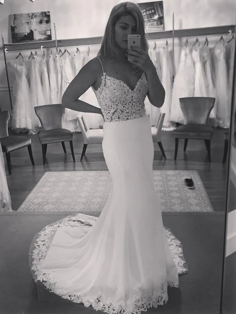 Roycebridal V Neck Mermaid Wedding Dresses Lace Appliques Boho Wedding Dress Backless Sexy robe de mariee vestido de casamento