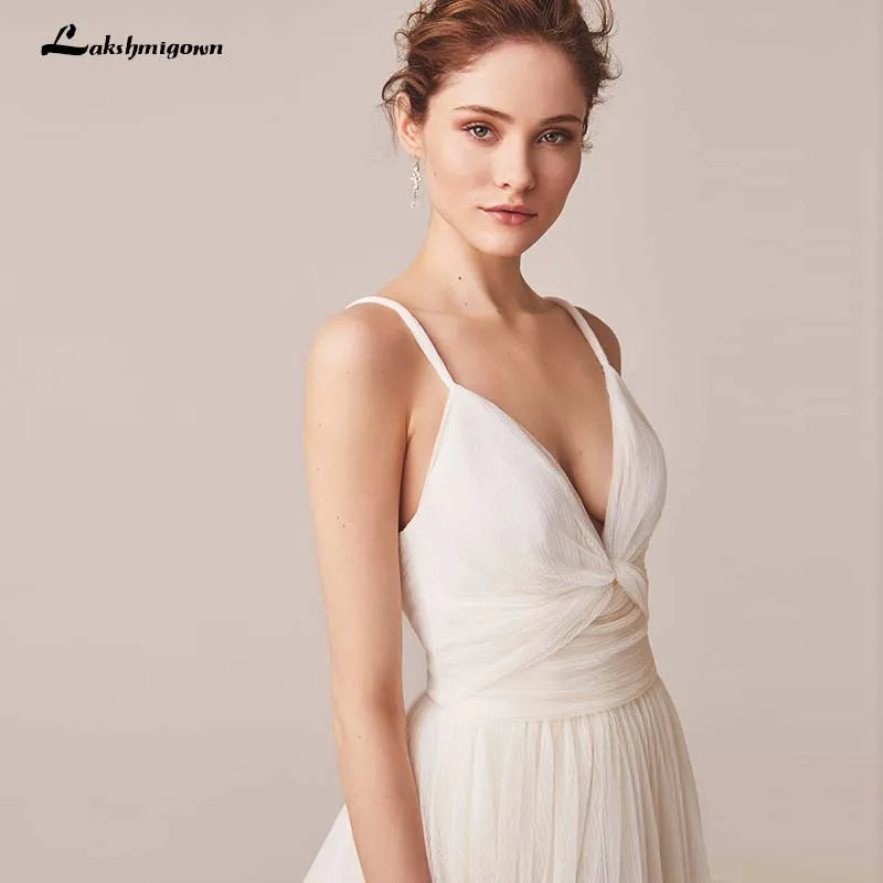Roycebridal Sexy Spaghetti Straps Tulle Wedding Dress Vestido De Novia Sleeveless V-neck Backless Bride Dresses Robe De Mariage