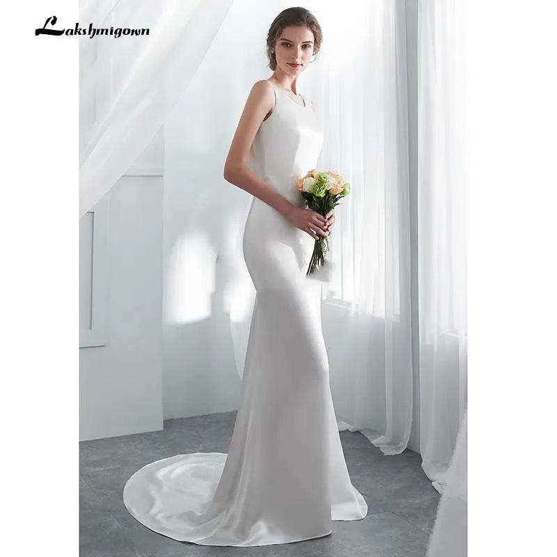 Roycebridal Ivory Elegant Stain Mermaid Wedding Dresses Vestido De Noiva with shawel Sweep/ Brush Train Wedding Gown