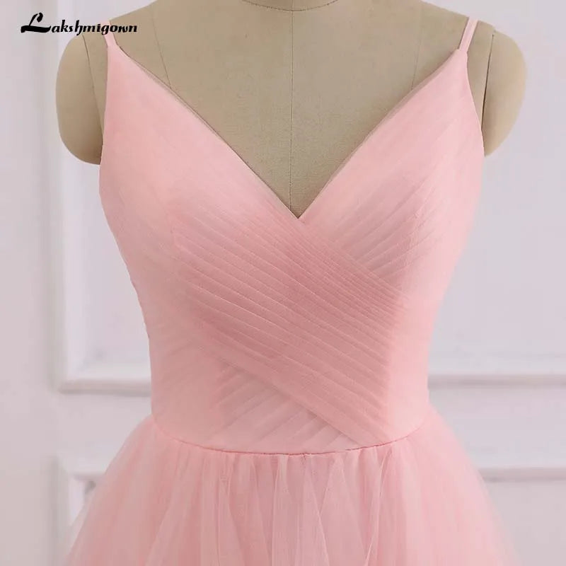 Roycebridal Romantic Pink Beach Wedding Dress boho Bridal Dresses Straps Tulle Zipper Back with 30cm tail Vestido De Noiva