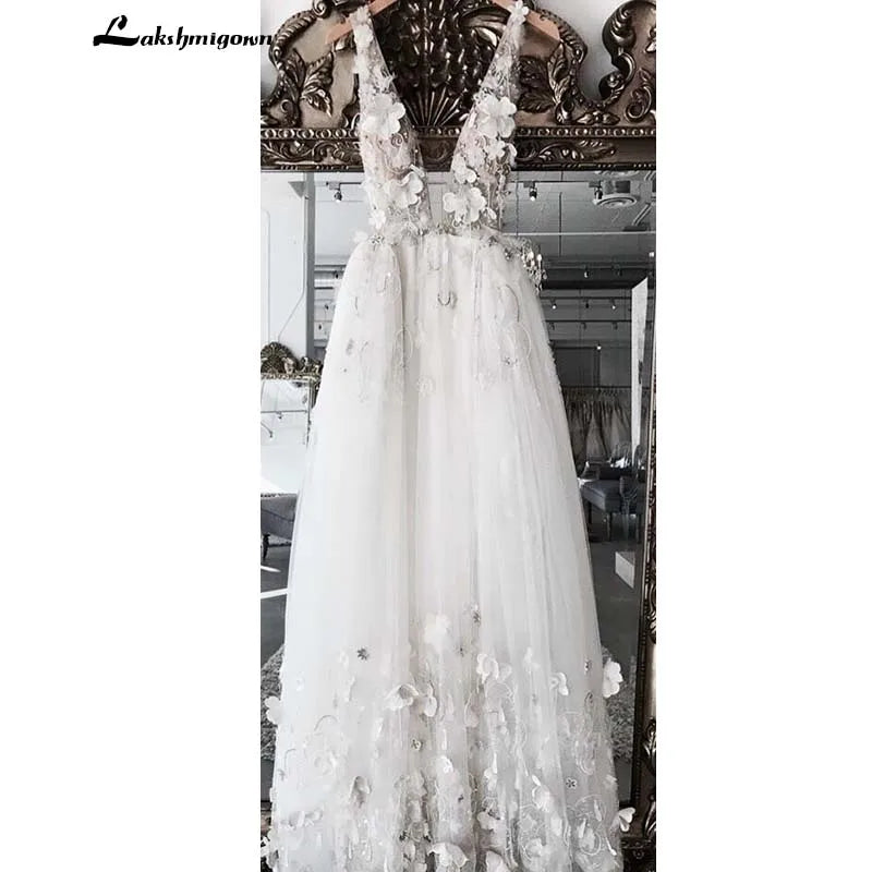 Roycebridal Ziemlich 3D Blume Perlen Brautkleider robe mariage femme Sexy Backless Spitze Sexy Strand Brautkleider Vestido De Noiva Casamento