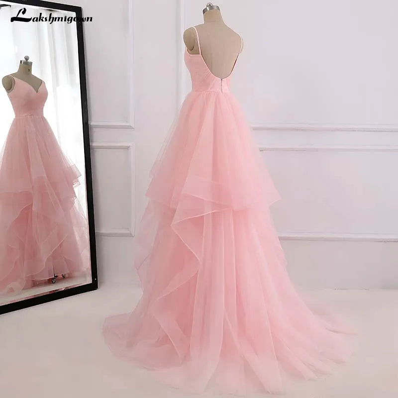 Roycebridal Romantic Pink Beach Wedding Dress boho Bridal Dresses Straps Tulle Zipper Back with 30cm tail Vestido De Noiva