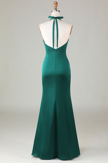 Robe de mariée sirène froncée vert émeraude à col licou