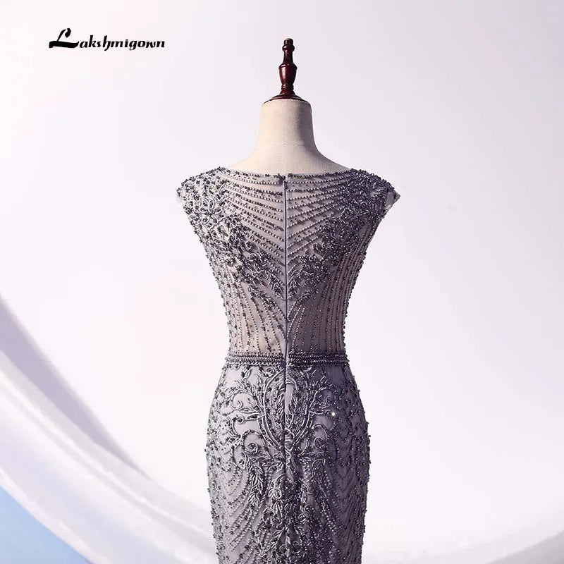 Roycebridal Lakshmigown Luxus-Abendkleid mit grauen Kristallen, lang, Meerjungfrau, Perlen, Flügelärmeln, Abendkleid, formelles Partykleid, Vestido Gala Largo