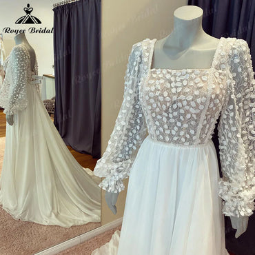 Roycebridal Hochzeit Spitze Mieder Chiffon Boho Puff Langarm Hochzeit Kleid für Frauen 2024 Land Strand Brautkleid Boheme Vestido Novia
