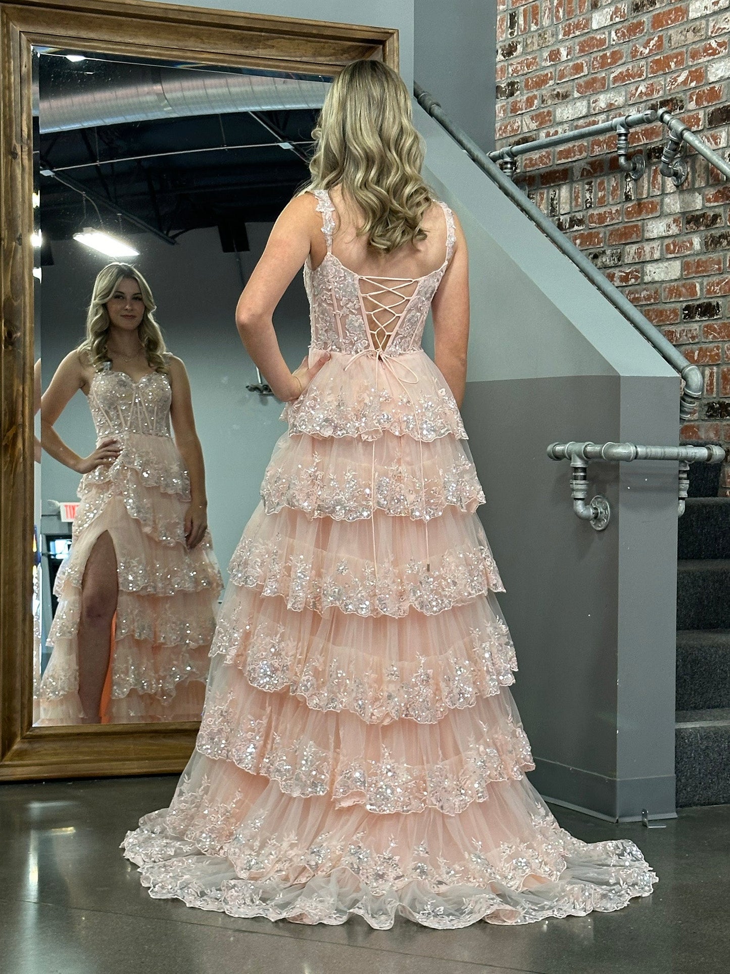 Roycebridal Princess A Line Off the Shoulder Corset Prom Dress with Lace Ruffles