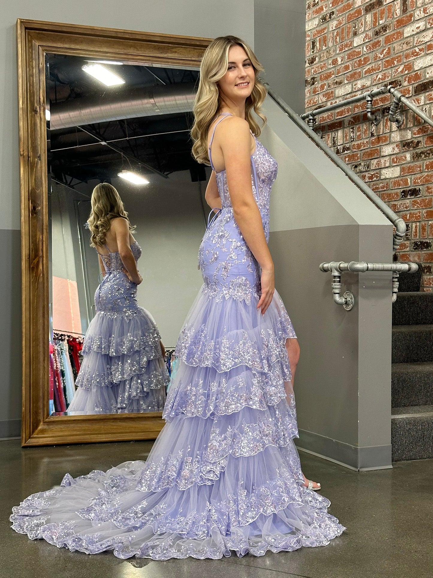 Roycebridal Andrea |Etuikleid mit einer Schulter, gestuftem Spitzenabschluss, langem Ballkleid