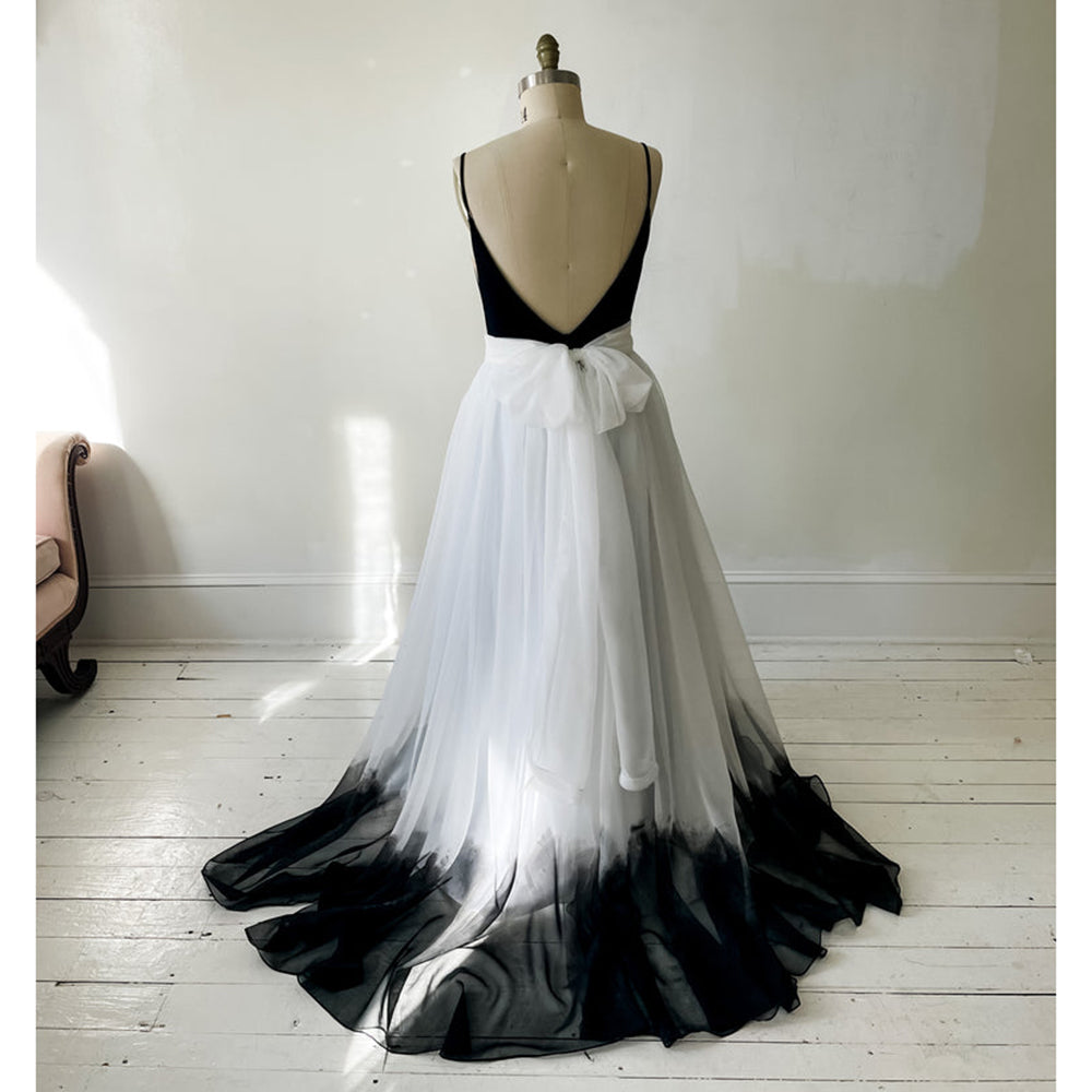 Square Collar Spaghetti Strap Mermaid Gothic Black Wedding Dress