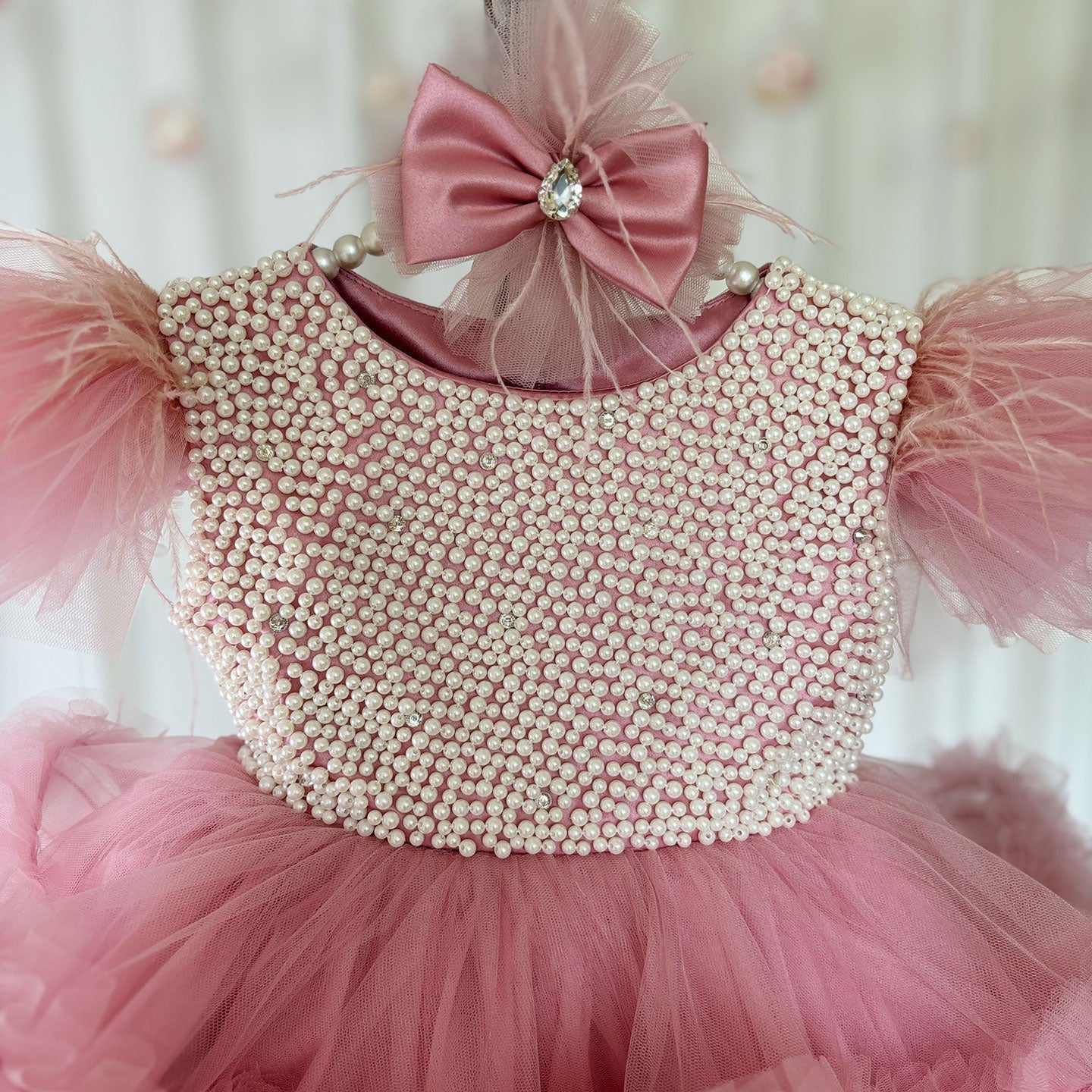 Roycebridal Elegant Pink Pearls Flower Girl Dress Princess Baby Kids Wedding Birthday First Communion Party Gown 2025 J321
