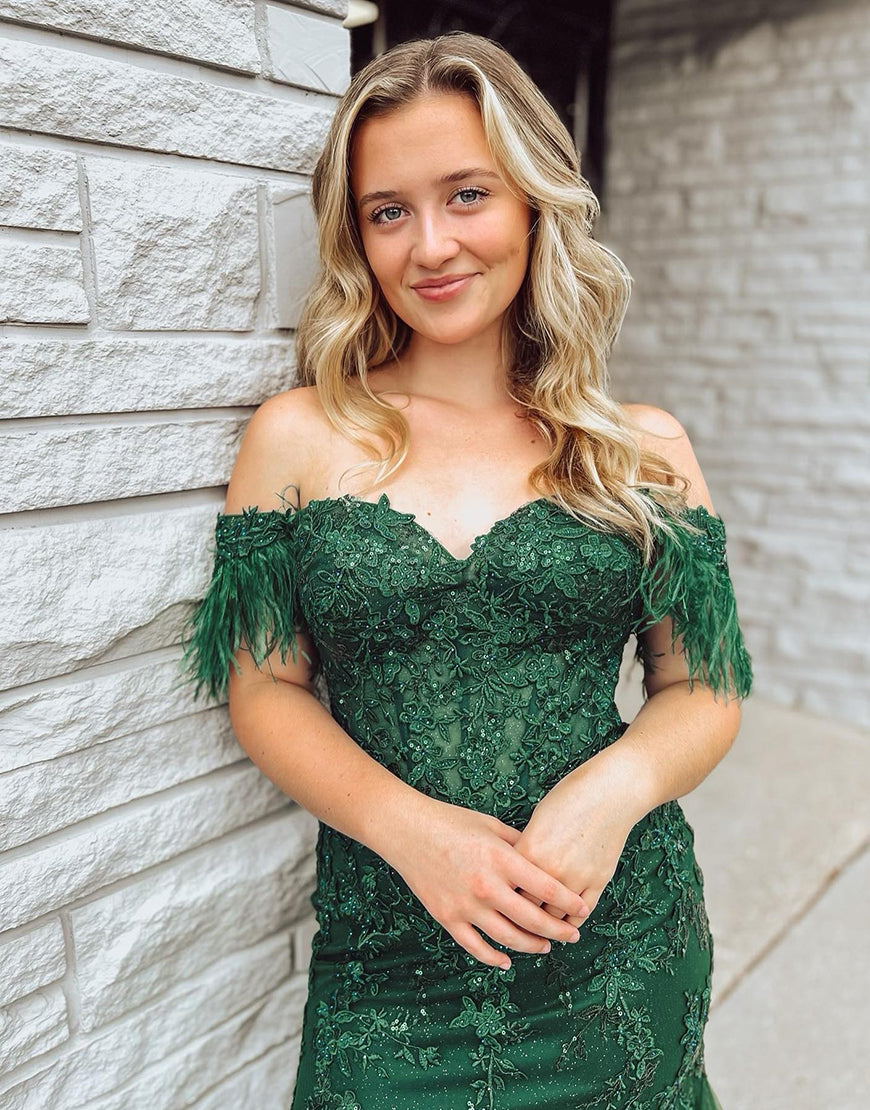 Roycebridal Pauline | Dark Green Mermaid Long Corset Prom Dress With Appliques