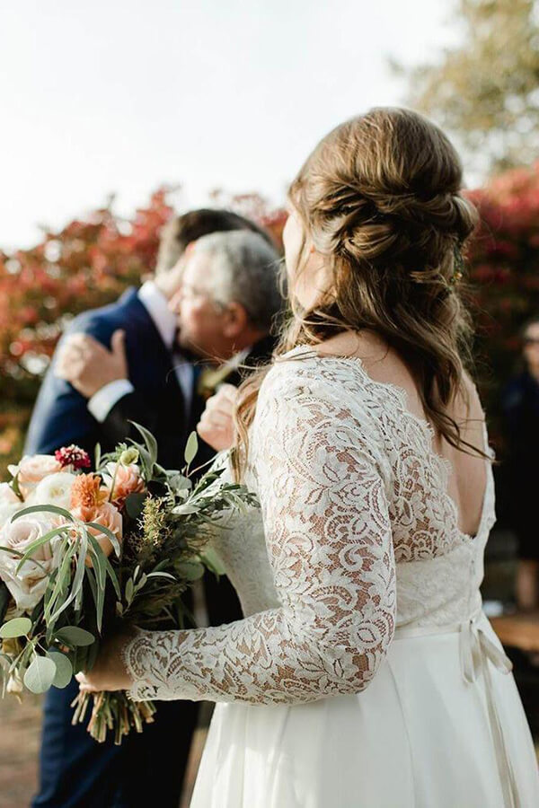 Ivory Chiffon Lace A-line Scoop Plus Size Long Sleeves Wedding Dresses, MW585 | cheap lace wedding dresses | bridal outfit | wedding gowns | www.musebridals.com