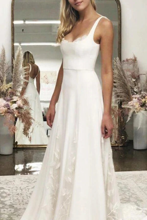 Roycebridal Elfenbein Satin A-Linie Spaghettiträger Brautkleider, Brautkleid, MW638