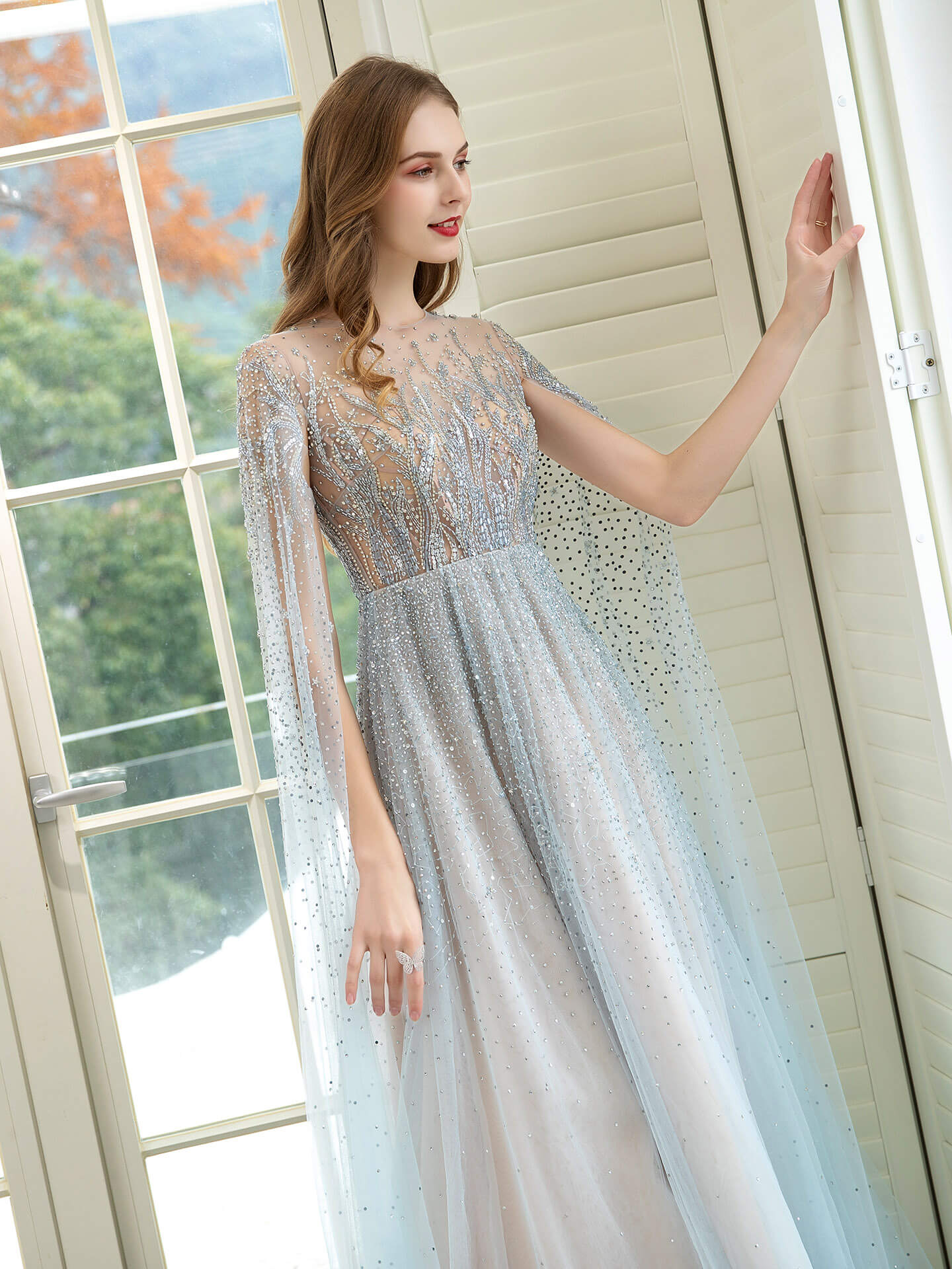 Roycebridal A-Linie Luxuriöse Glitzernde Fee Sexy Formale Abendkleider Langarm Bodenlang