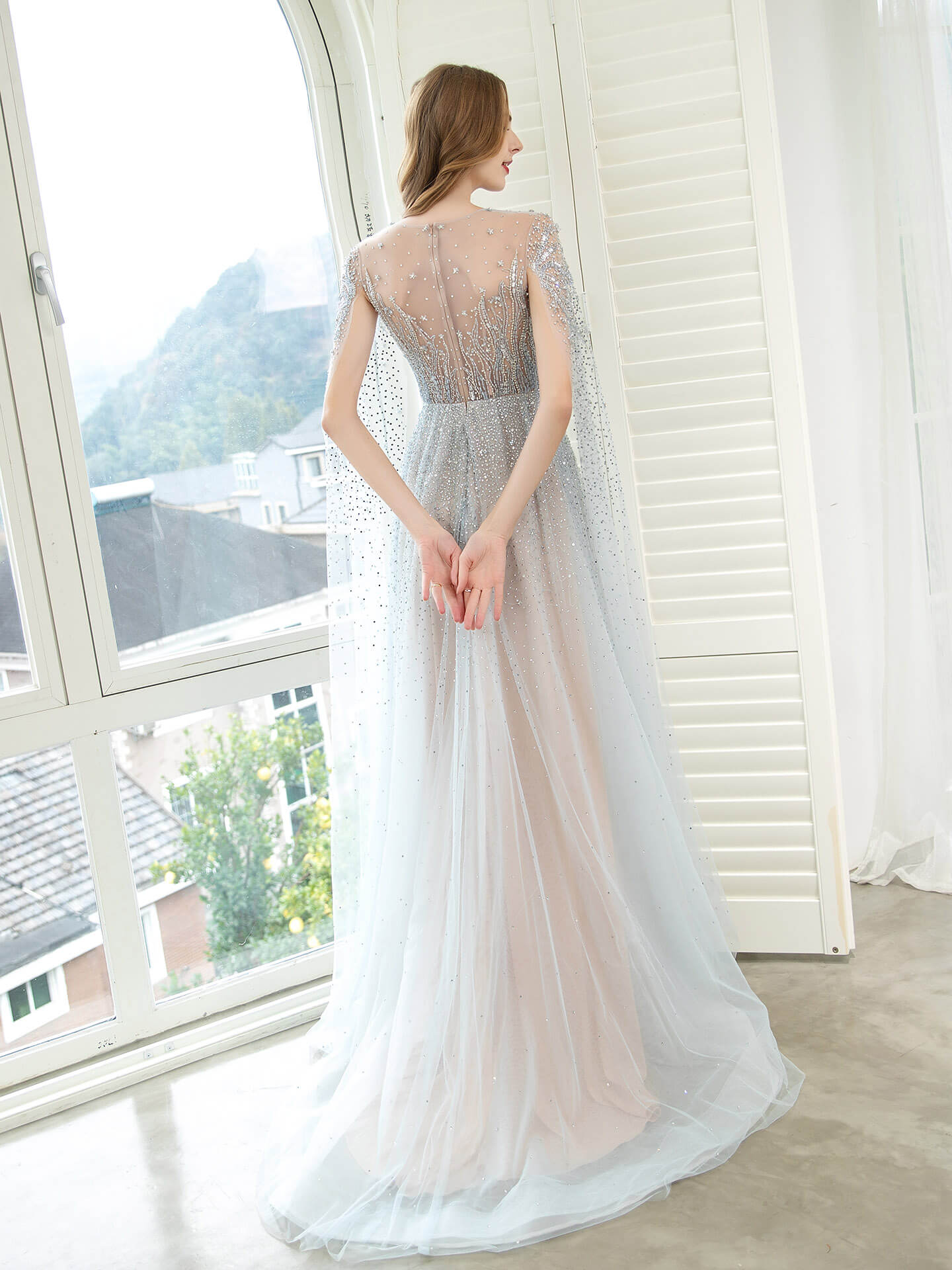 Roycebridal A-Linie Luxuriöse Glitzernde Fee Sexy Formale Abendkleider Langarm Bodenlang