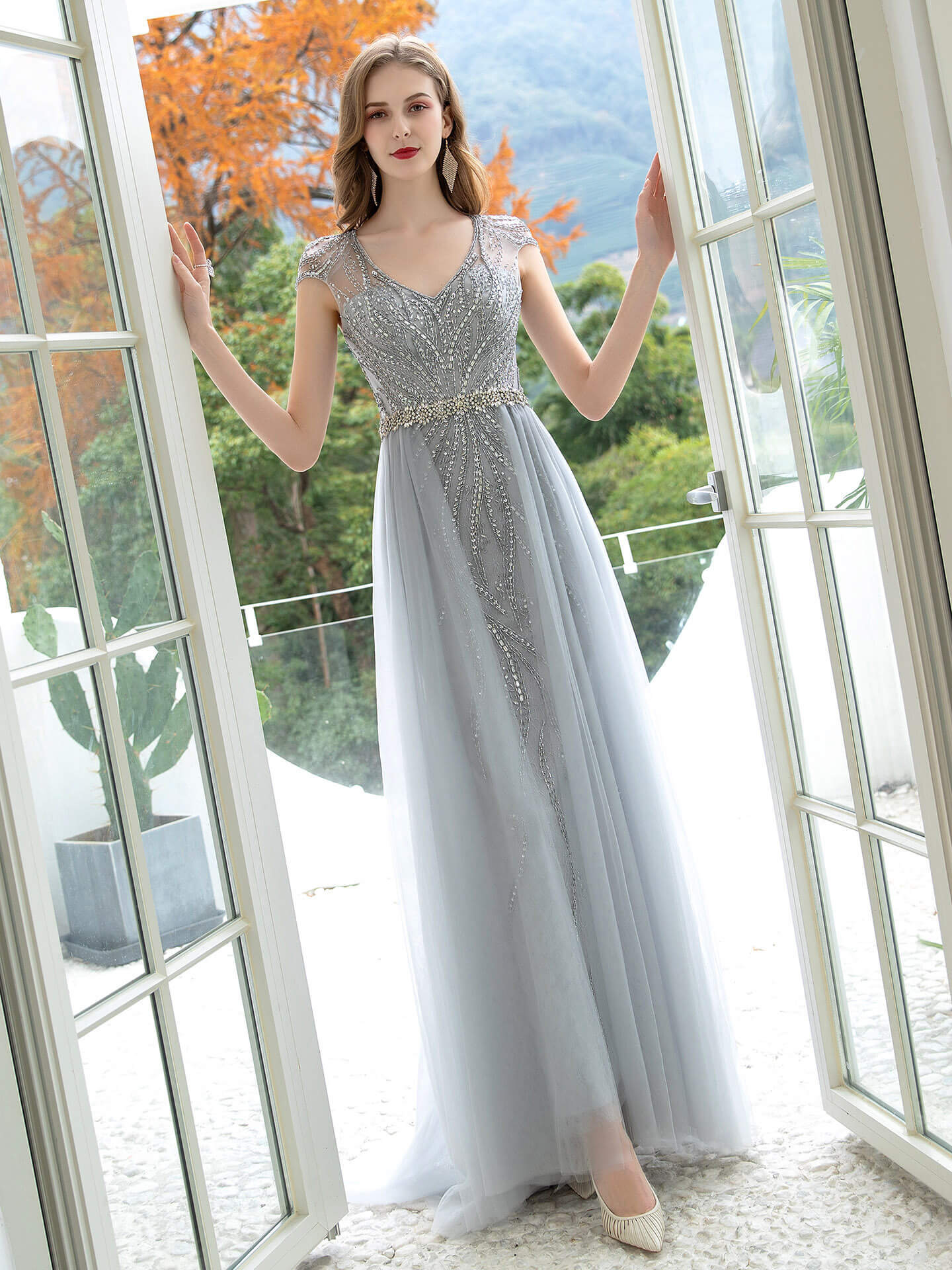 Roycebridal Mermaid / Trumpet Luxurious Glittering Fairy Sexy Formal Evening Dresses Cap Sleeves Floor Length