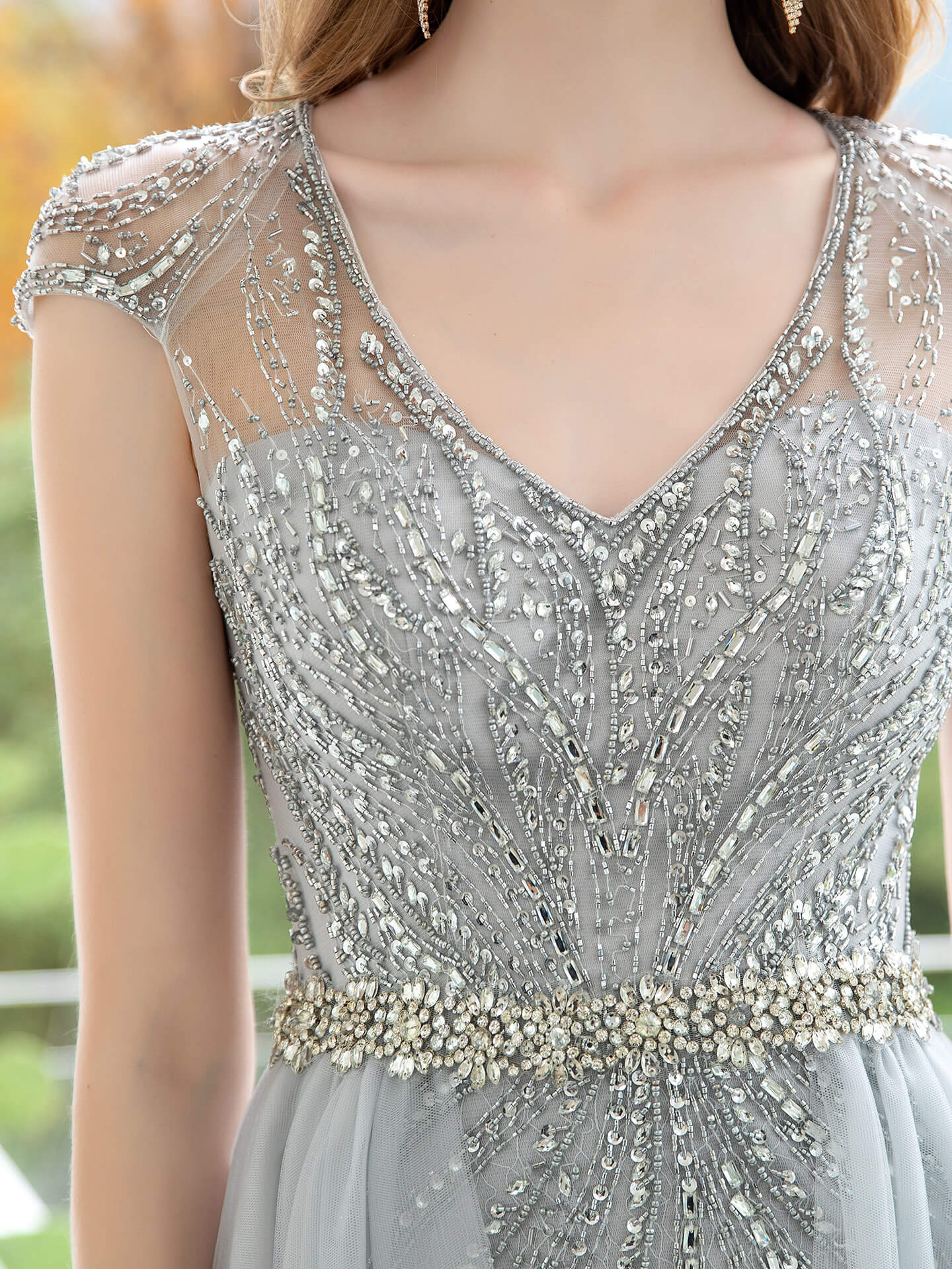 Roycebridal Mermaid / Trumpet Luxurious Glittering Fairy Sexy Formal Evening Dresses Cap Sleeves Floor Length
