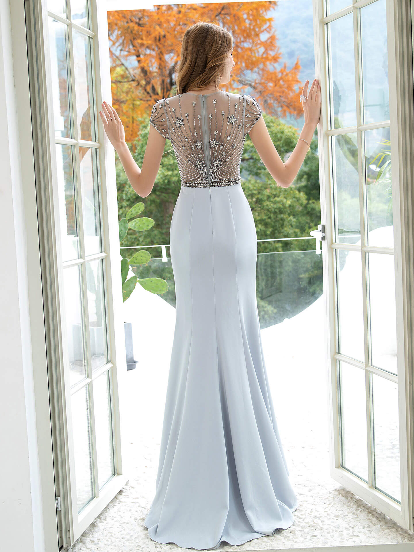 Roycebridal Mermaid / Trumpet Max Chiffon Luxurious Sexy Formal Evening Dresses Cap Sleeves Floor Length
