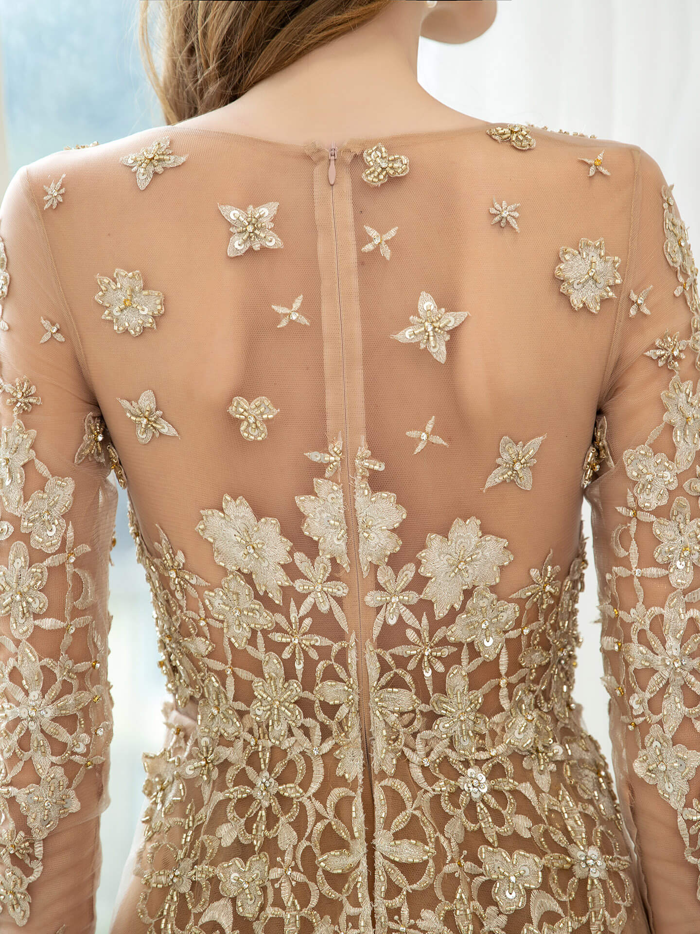 Roycebridal Roycebridal Mermaid / Trumpet V-neck Beaded Luxurious Sexy Formal Evening Dresses Long Sleeve Floor Length Prom Dresses