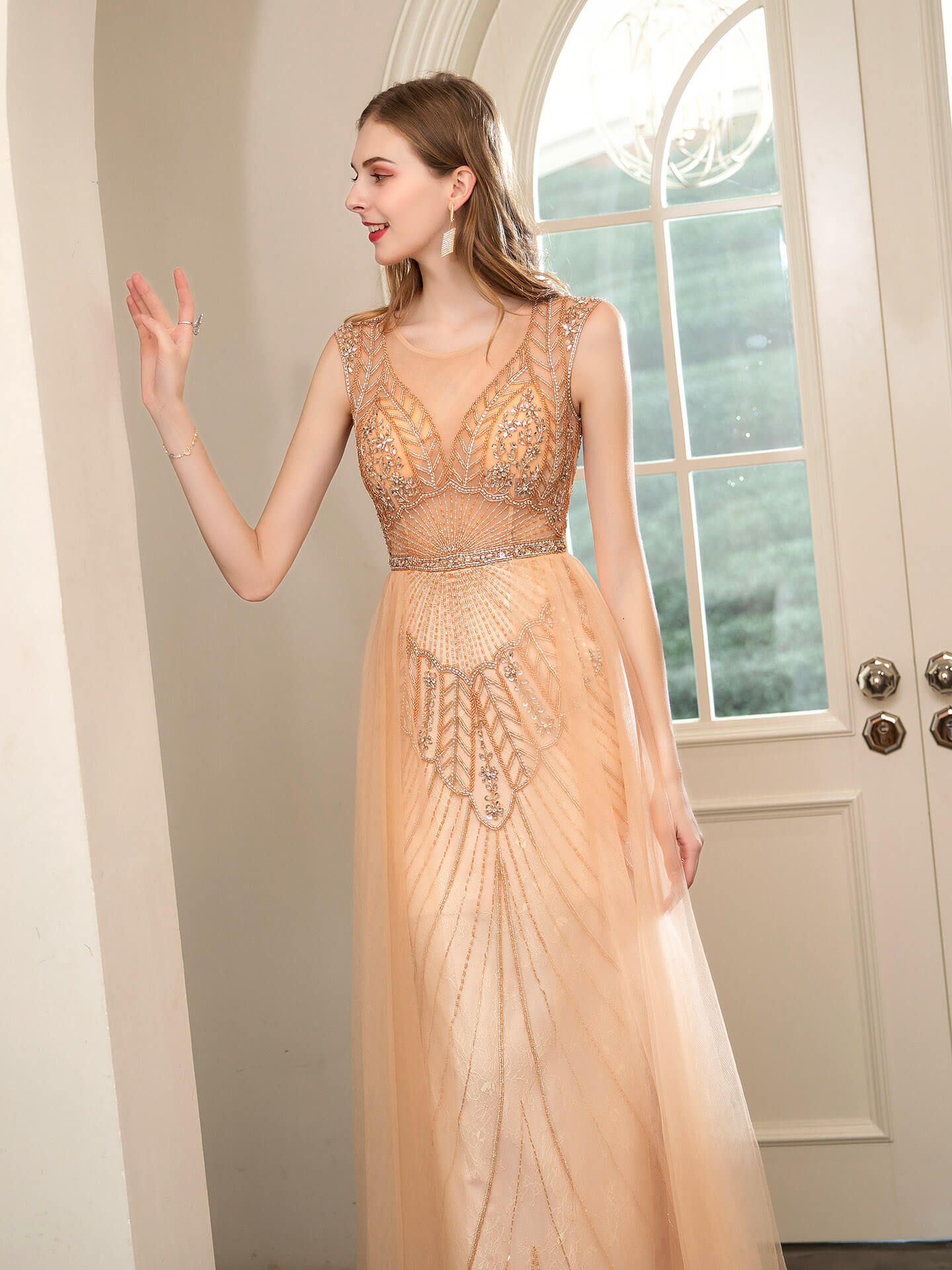 Roycebridal Mermaid Beaded Luxurious Fashion Formal Evening Dresses Sleeveless Floor Length