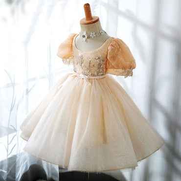 Roycebridal Champagner Quadrat Kragen Baby Mädchen Kleider Arabisch Perlen Pailletten Prinzessin Kleid für Geburtstag Hochzeit Party Zeigen J405