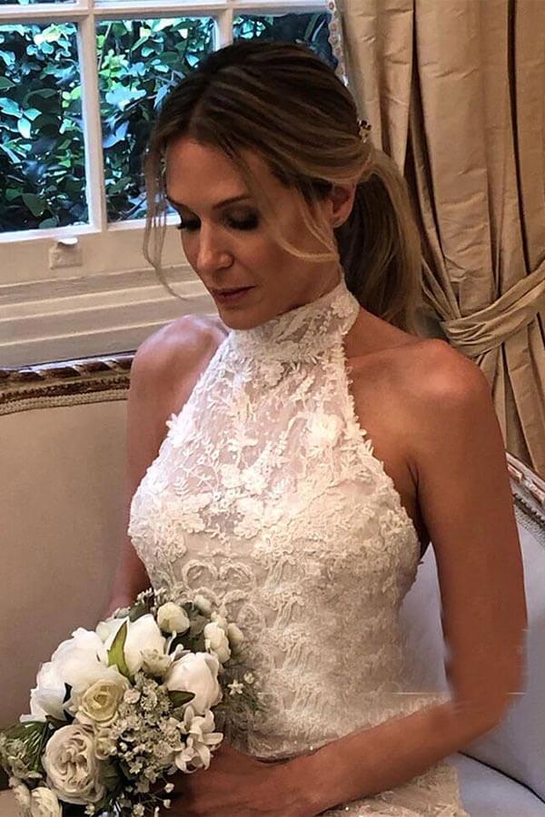 Lace Mermaid Halter Neck Backless Wedding Dresses With Sweet Train, MW965 | bohemian wedding dresses | cheap wedding dresses online | wedding dresses near me | musebridals.com