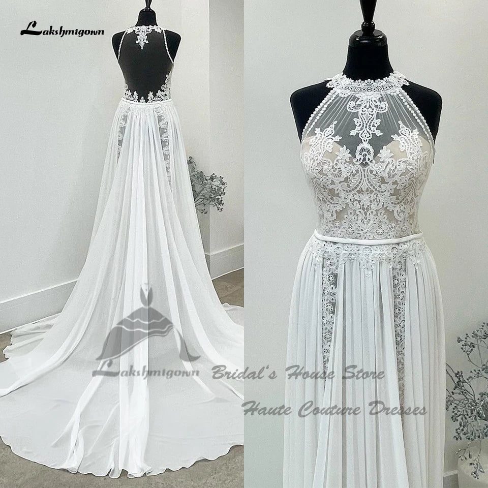 Robe de mariée civile bohème Roycebridal 2025, robe de mariée sexy en mousseline de soie, coupe trapèze, dos nu en dentelle transparente