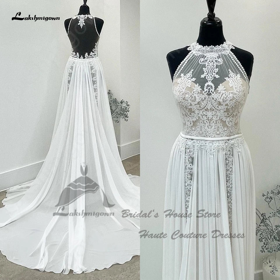 Robe de mariée civile bohème Roycebridal 2025, robe de mariée sexy en mousseline de soie, coupe trapèze, dos nu en dentelle transparente