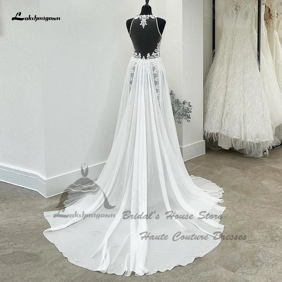 Robe de mariée civile bohème Roycebridal 2025, robe de mariée sexy en mousseline de soie, coupe trapèze, dos nu en dentelle transparente