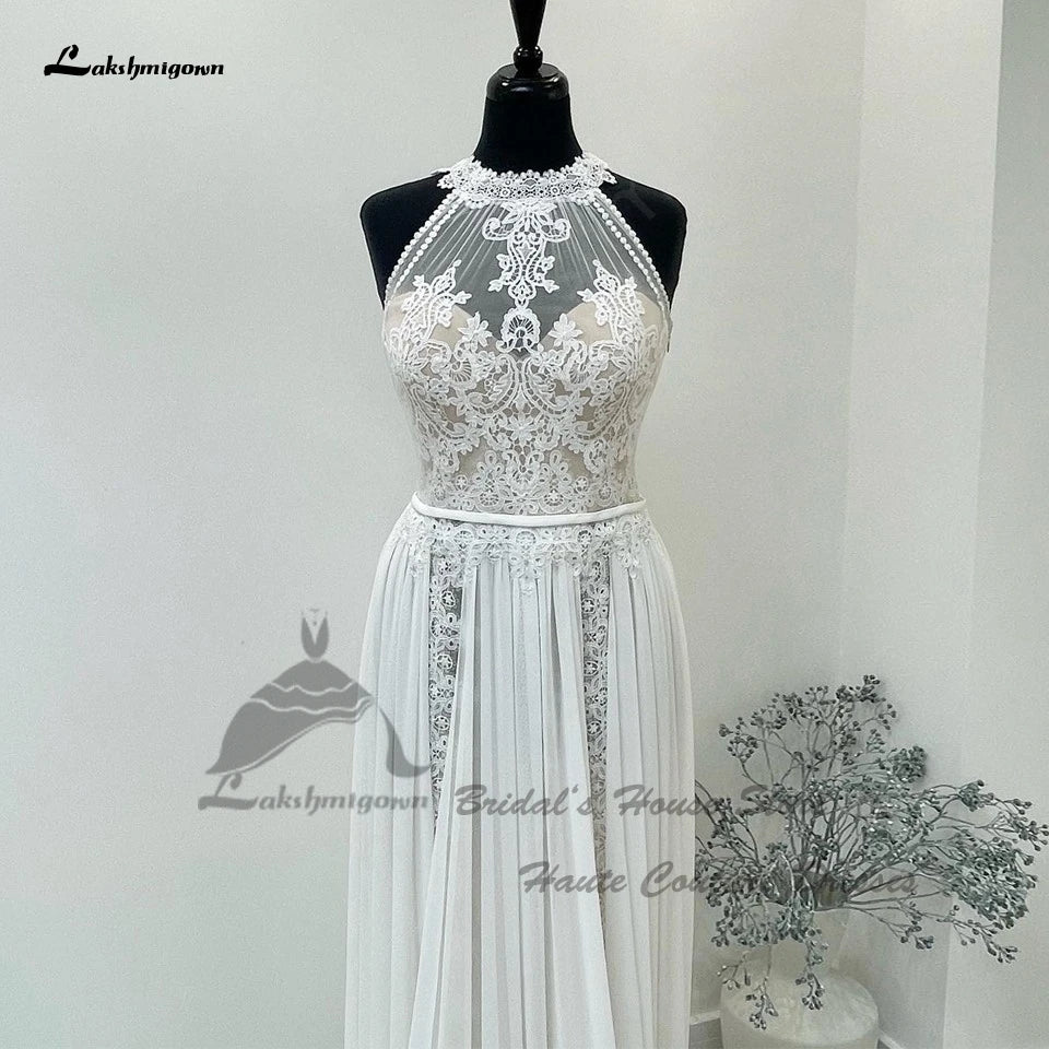 Robe de mariée civile bohème Roycebridal 2025, robe de mariée sexy en mousseline de soie, coupe trapèze, dos nu en dentelle transparente