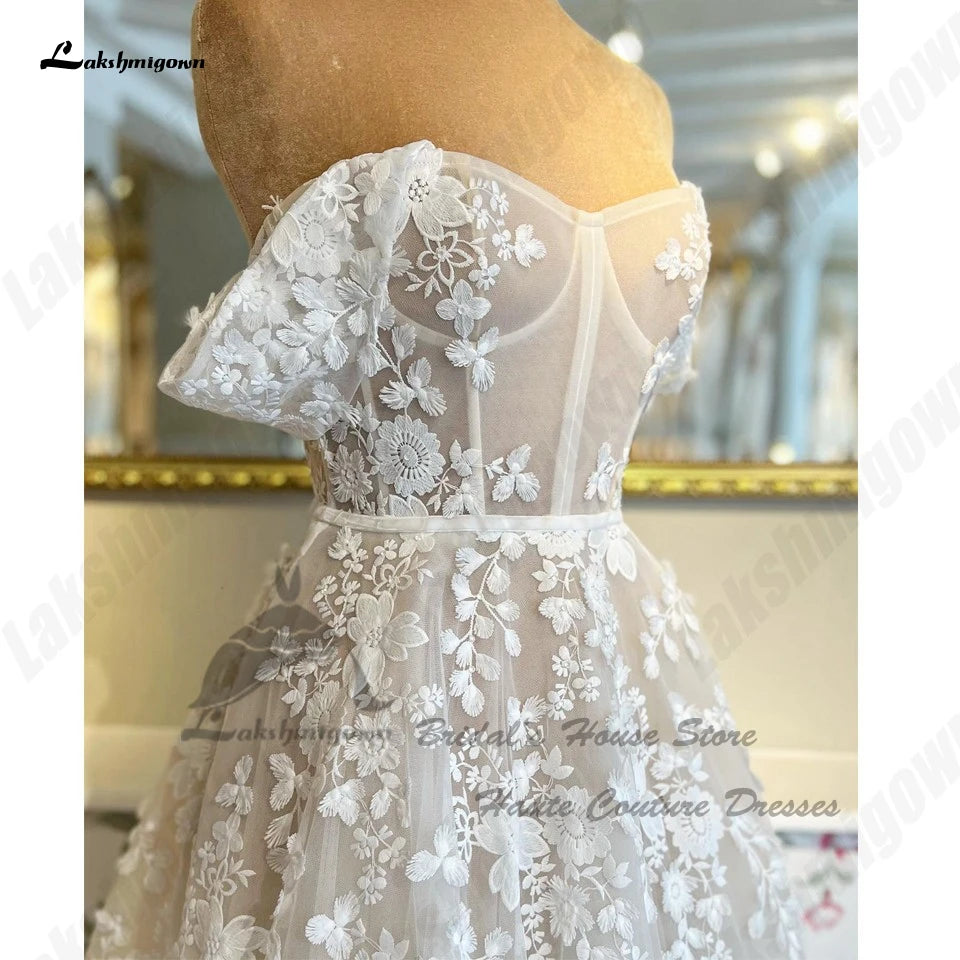 Roycebridal Robe de mariée bohème de luxe en dentelle pour femmes, style corset, épaules dénudées, sur mesure