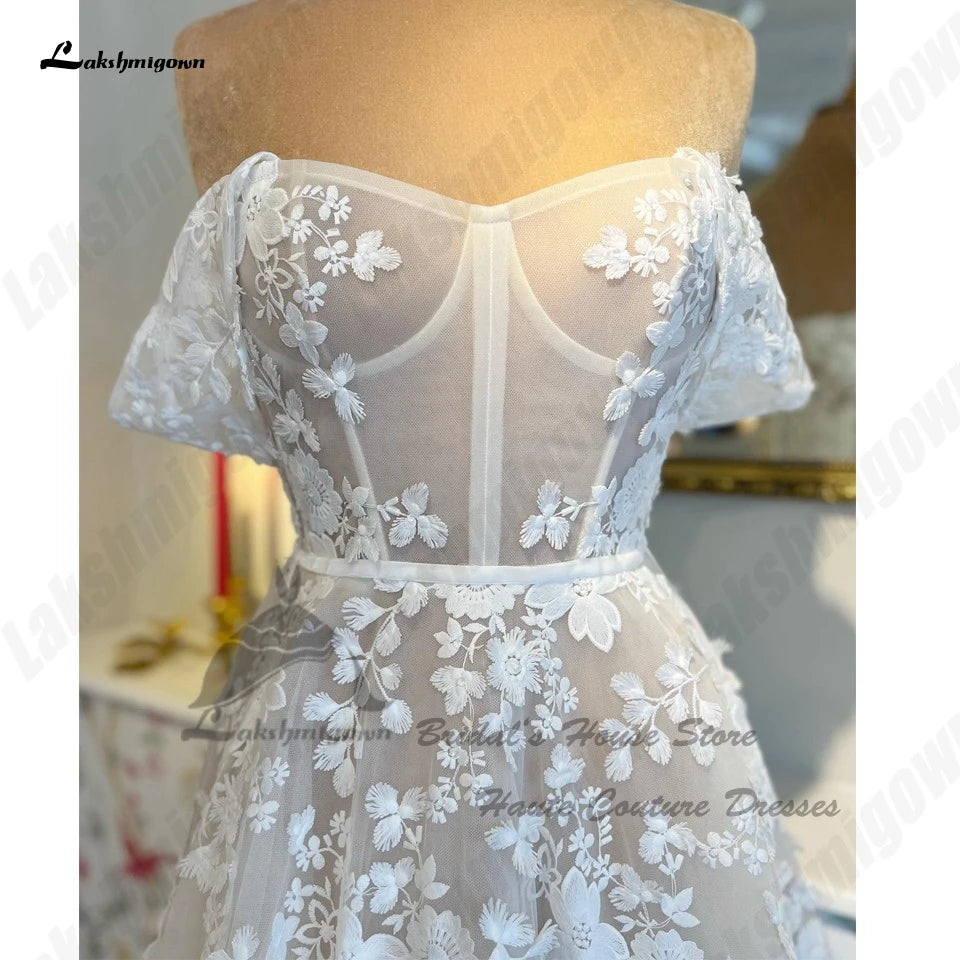 Roycebridal Robe de mariée bohème de luxe en dentelle pour femmes, style corset, épaules dénudées, sur mesure