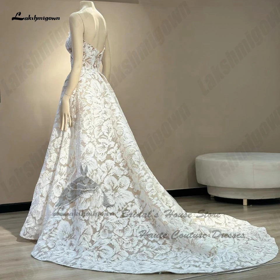 Lakshmigown Luxury Lace Boho Wedding Gowns Off The Shoulder Robe Mariee Sparkly Church Champagne Bridal Dresses Sweetheart