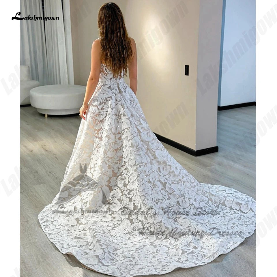 Lakshmigown Luxury Lace Boho Wedding Gowns Off The Shoulder Robe Mariee Sparkly Church Champagne Bridal Dresses Sweetheart