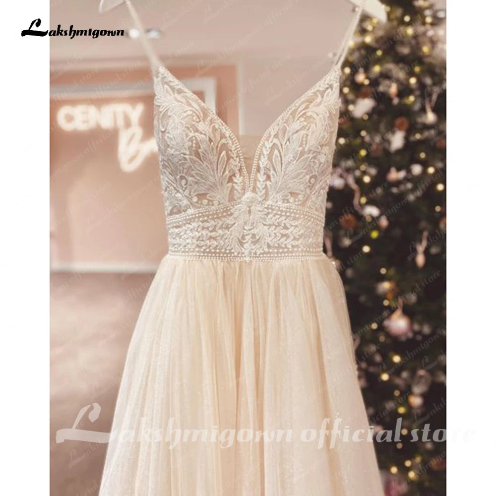 Roycebridal Spaghetti Straps Champagne Boho Wedding Dress For Women 2025 Vestido Civil Bridal Church Wedding Gowns suknie slubne