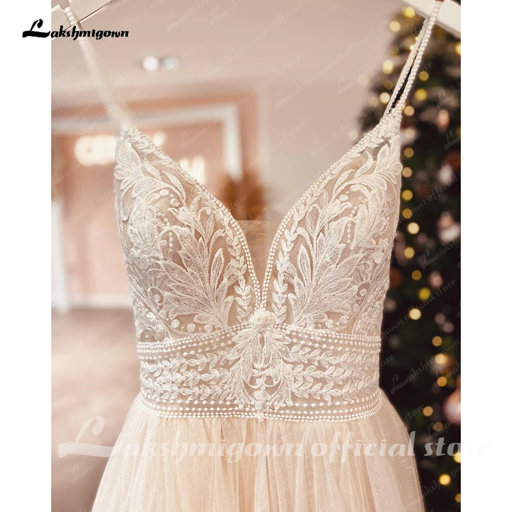 Roycebridal Spaghetti Straps Champagne Boho Wedding Dress For Women 2025 Vestido Civil Bridal Church Wedding Gowns suknie slubne