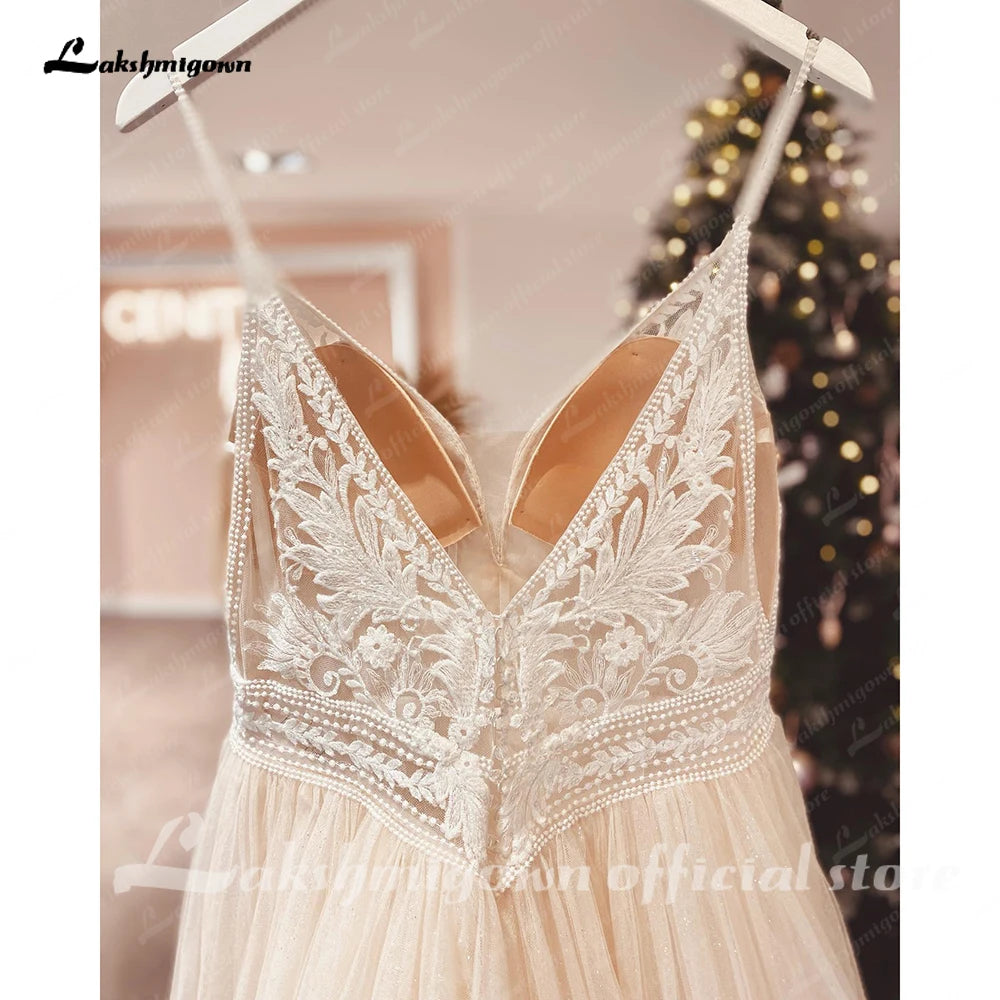 Roycebridal Spaghetti Straps Champagne Boho Wedding Dress For Women 2025 Vestido Civil Bridal Church Wedding Gowns suknie slubne
