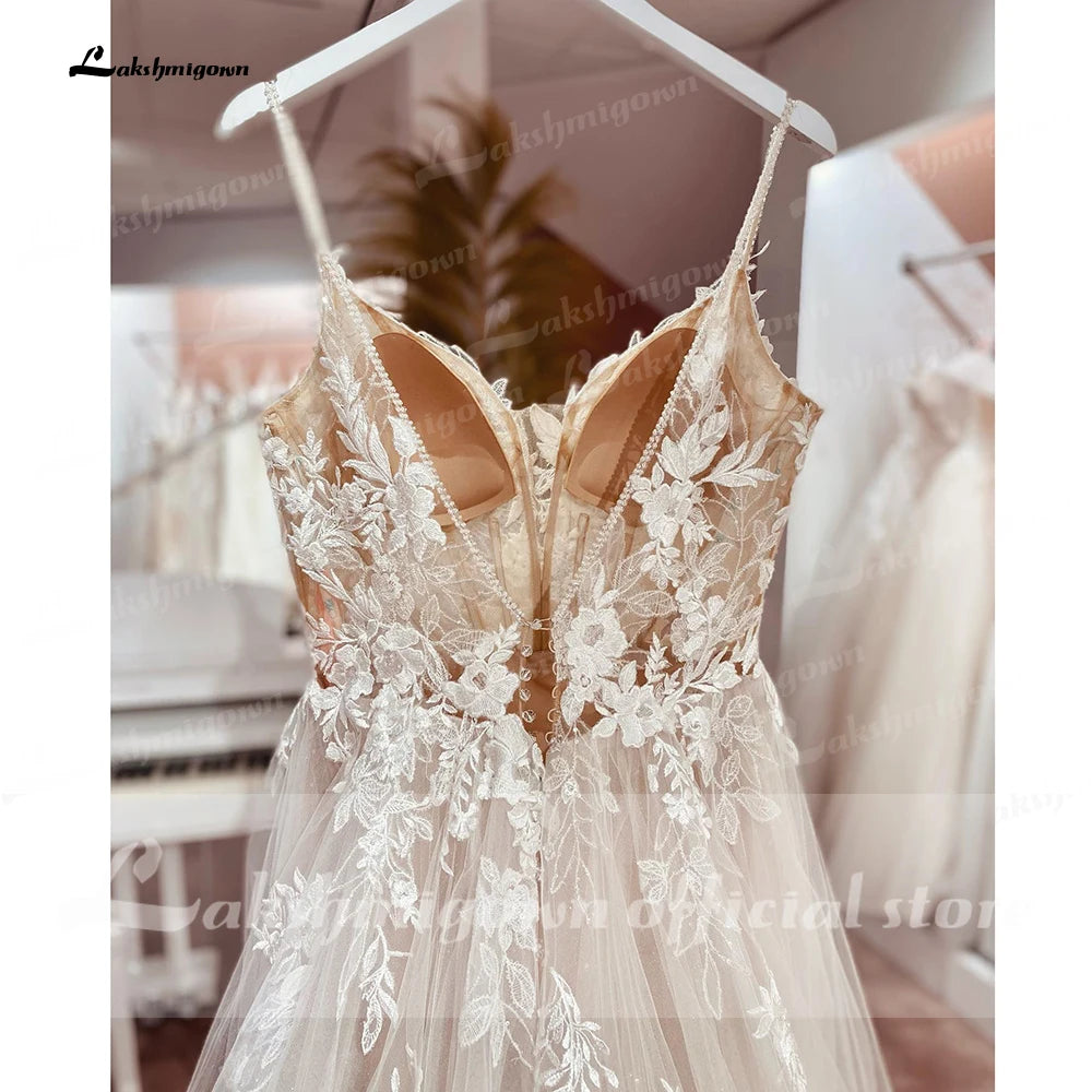 Roycebridal Spaghetti Straps Lace Wedding Dress Open Back Civil Bridal Bohemian Wedding Gowns Vestidos de Nova