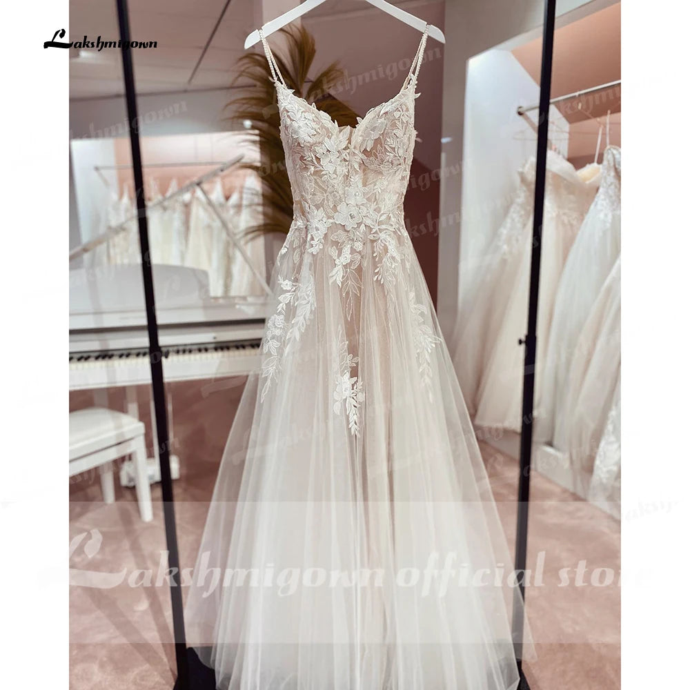 Roycebridal Spaghetti Straps Lace Wedding Dress Open Back Civil Bridal Bohemian Wedding Gowns Vestidos de Nova
