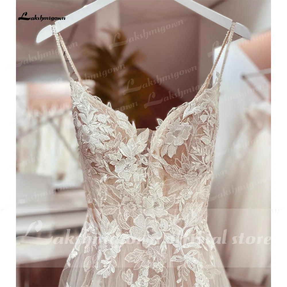 Roycebridal Spaghetti Straps Lace Wedding Dress Open Back Civil Bridal Bohemian Wedding Gowns Vestidos de Nova