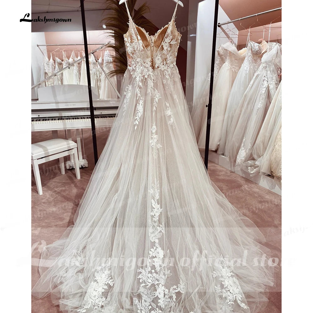 Roycebridal Spaghetti Straps Lace Wedding Dress Open Back Civil Bridal Bohemian Wedding Gowns Vestidos de Nova