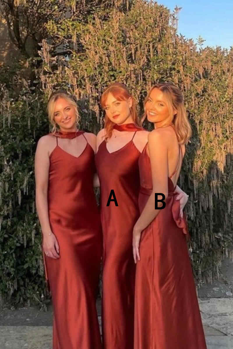 Langes rostrotes Mismatch Brautjungfernkleid Boho Meerjungfrau Hochzeitsgästekleid