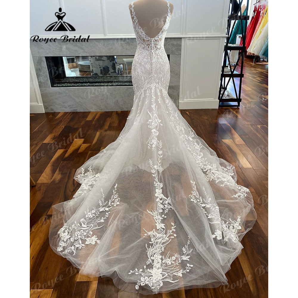 Roycebridal Luxury Mermaid/Trumpet Lace Wedding Dress for Women 2025 Wedding Gowns Spaghetti Straps vestido de boda corte sirena Roycebridal