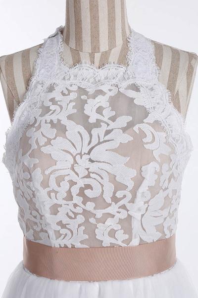 Roycebridal Simple Tulle Jewel Lace Top Sleeveless Floor-Length Wedding Dresses, MW213