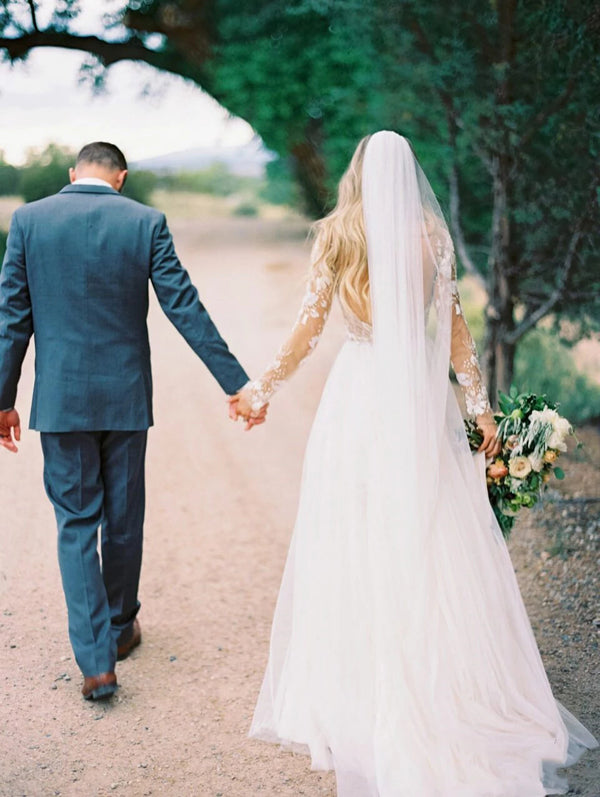 www.simidress.com | See Through Beaded Floral Lace Long Sleeve Boho Wedding Dresses,MW269 -3