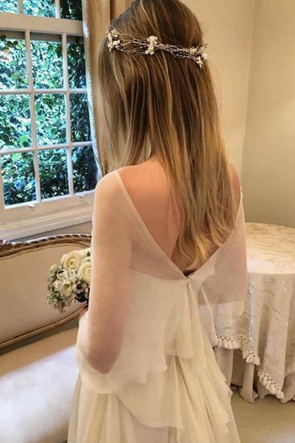 Musebridals.com offer Simple Elegant Chiffon with Wrap Sleeve Beach Wedding Dresses ,MW282