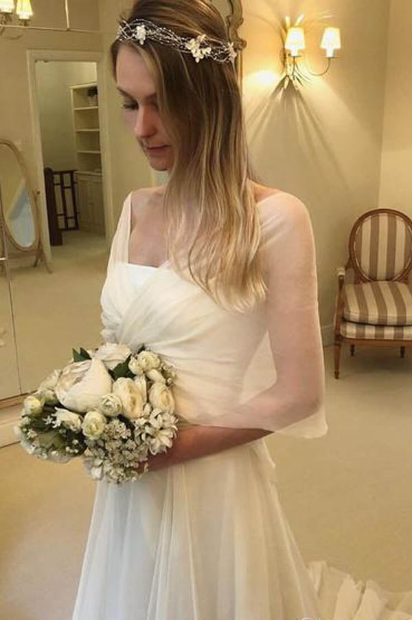 Roycebridal Simple Elegant Chiffon with Wrap Sleeve Beach Wedding Dresses ,MW282