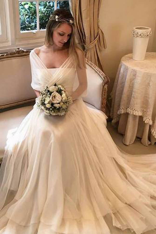 Simple Elegant Chiffon with Wrap Sleeve Beach Wedding Dresses ,MW282